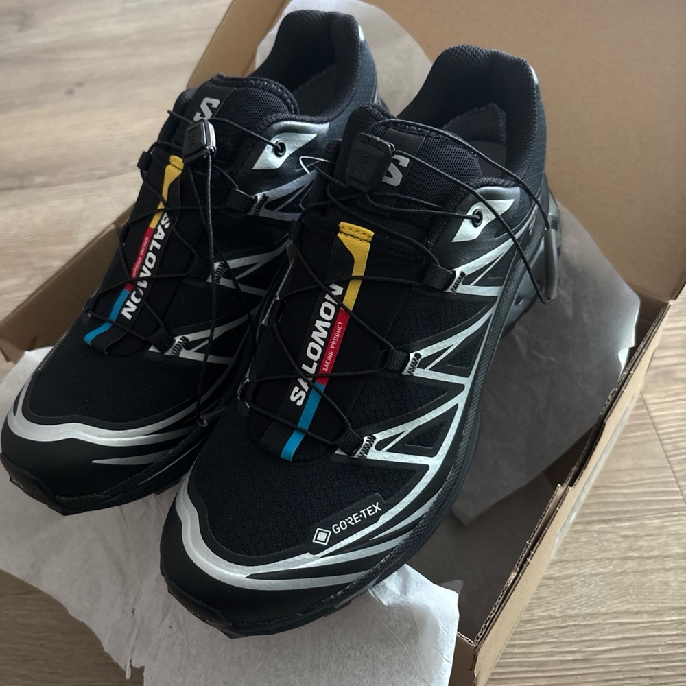 Salomon Black and White Trail Shoes with Multicolor Accents